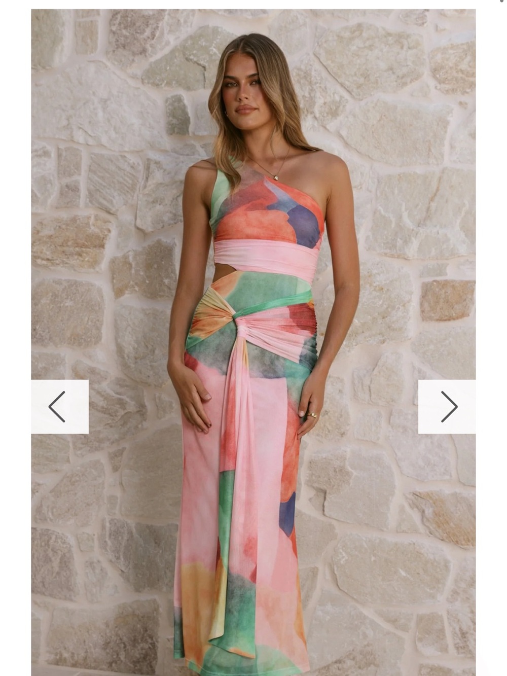 Asymmetric One-Shoulder Maxi Dress in Pink Watercolor